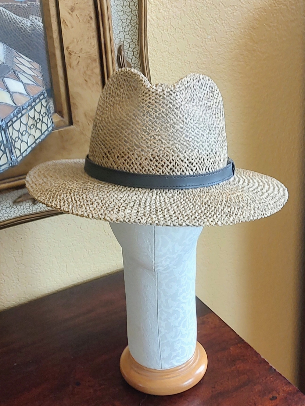 Stetson Straw Fedora Hat with Brown Band - Picture 8 of 14